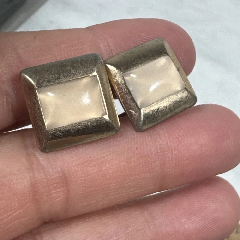 Anson Cuff Links Vintage Cufflinks Lucite Moonstone Square Goldtone Frame